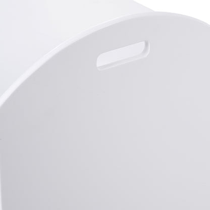 Close-up of the oval carry handle cut into the white toy chest side