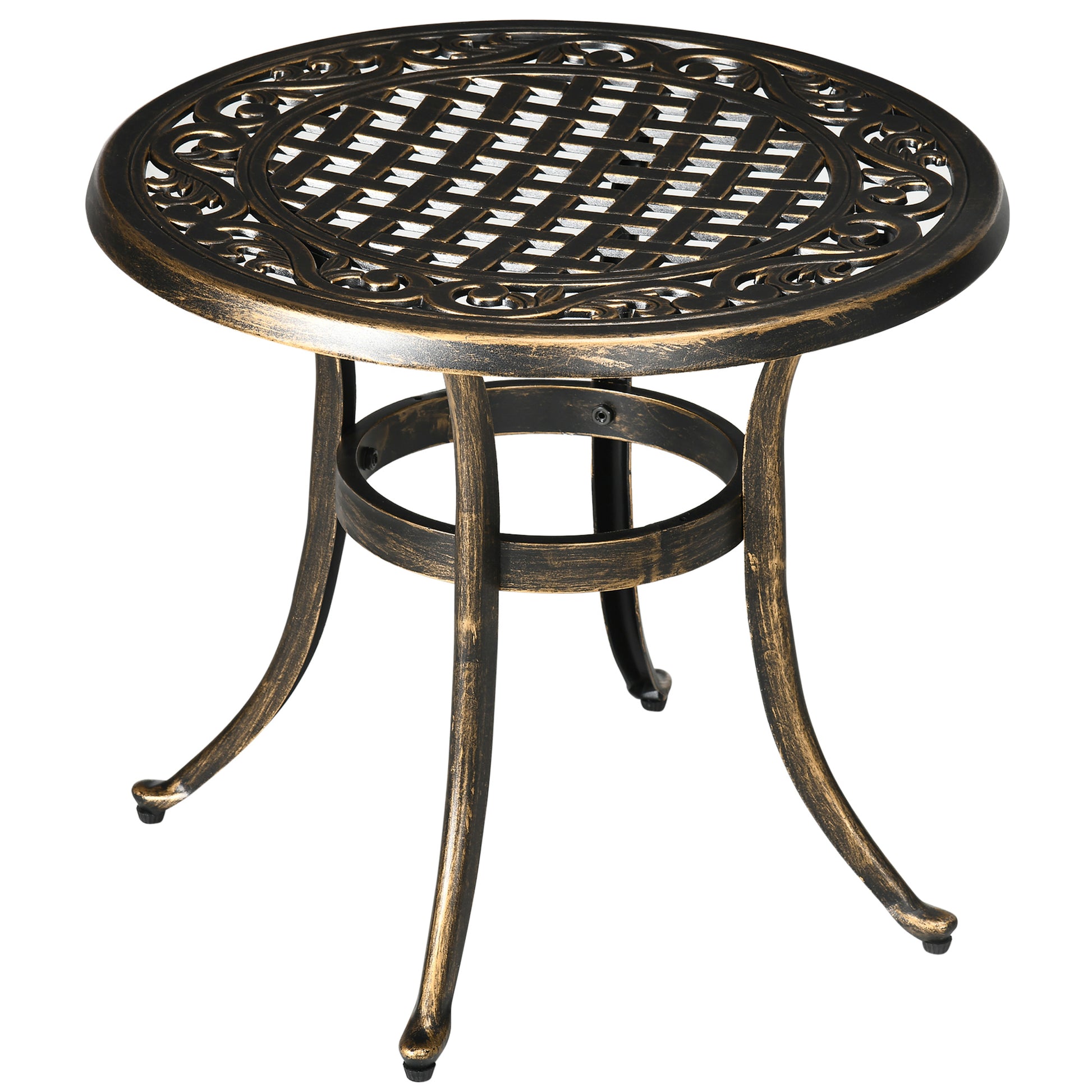 Photo of Outsunny Outdoor Garden Table, Cast Aluminium Patio End Table with Anti-slip Foot Pads for Garden, Patio, Balcony, 60 x 60 cm, Bronze Tone in Tone colour on a white background