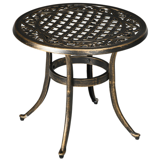 Photo of Outsunny Outdoor Garden Table, Cast Aluminium Patio End Table with Anti-slip Foot Pads for Garden, Patio, Balcony, 60 x 60 cm, Bronze Tone in Tone colour on a white background