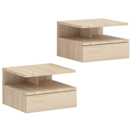Photo of HOMCOM Set of Two Floating Bedside Tables - Oak in Oak colour on a white background