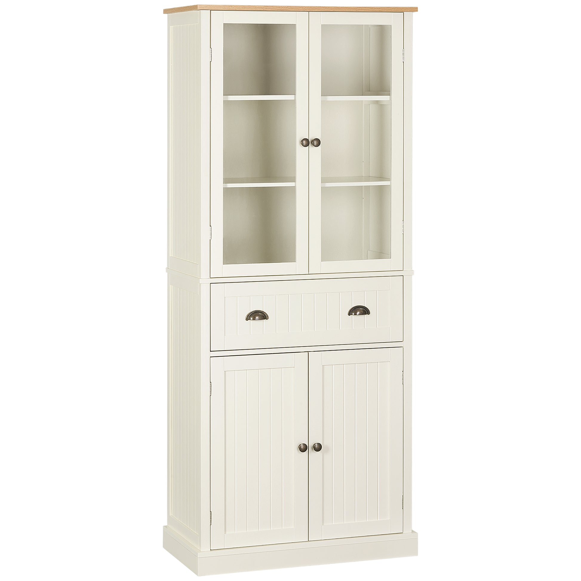 Photo of HOMCOM Freestanding Kitchen Cupboard, 5-tier Storage Cabinet with Adjustable Shelves and Drawer, Cream White in White colour on a white background
