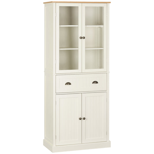 Photo of HOMCOM Freestanding Kitchen Cupboard, 5-tier Storage Cabinet with Adjustable Shelves and Drawer, Cream White in White colour on a white background