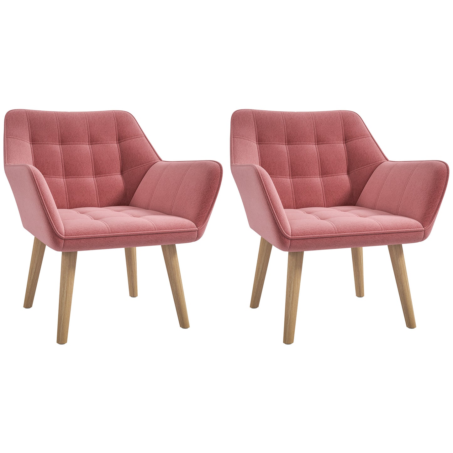 Photo of Set of 2 Accent Chair, Arm Chair with Slanted Back, Thick Padding and Rubber Wooden Legs for Living Room, Pink in Pink colour on a white background