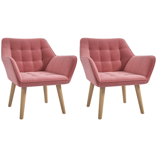 Photo of Set of 2 Accent Chair, Arm Chair with Slanted Back, Thick Padding and Rubber Wooden Legs for Living Room, Pink in Pink colour on a white background