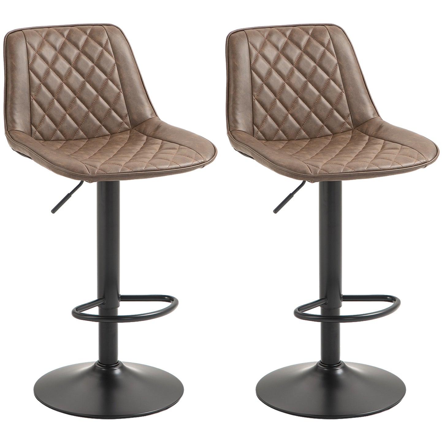 Photo of HOMCOM Bar Stools Set of 2, Retro Adjustable Kitchen Stool, Swivel PU Leather Upholstered Bar Chairs with Back, Footrest and Steel Base, Brown in Brown colour on a white background