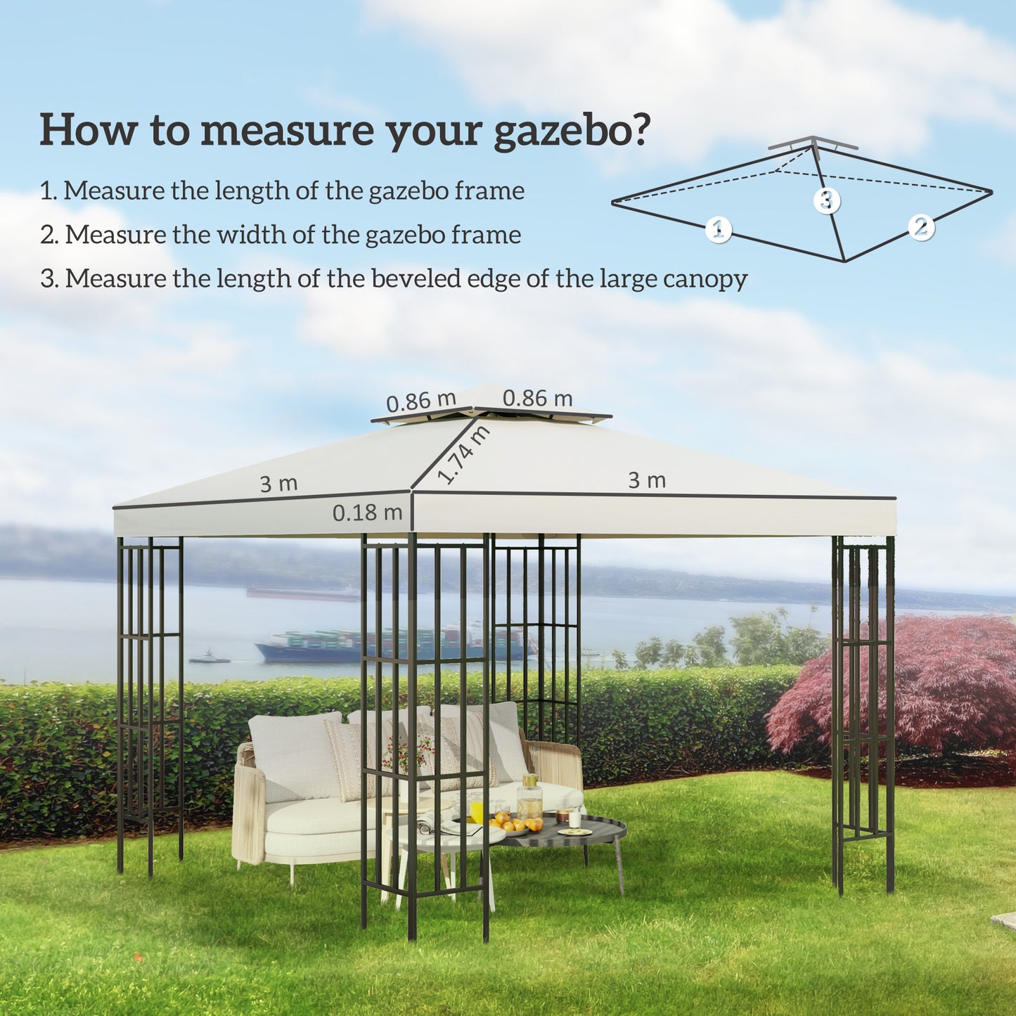 Outsunny 3 x 3 m Replacement Gazebo Canopy - Cream White