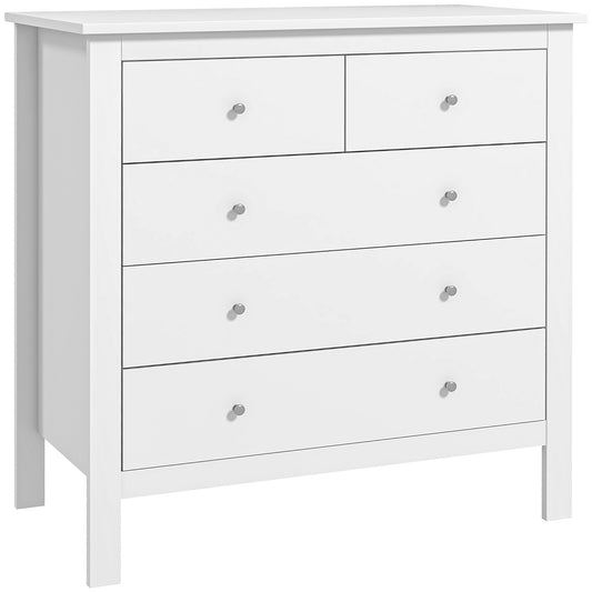 Photo of HOMCOM 5 Drawer Chest of Drawers, Modern Dresser for Bedroom, Bedside Storage Cabinet, Wide Storage Unit with Glide Runners for Living Room, Hallway, Closet, 79 x 39.5 x 80.5 cm, White in White colour on a white background