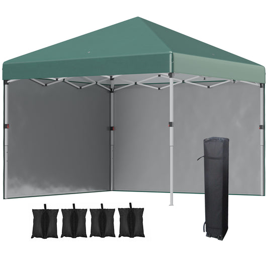 Photo of Outsunny 3 x 3 (M) Pop Up Gazebo, UPF 30+ with 2 Sidewalls, Leg Weight Bags and Wheeled Bag, Height Adjustable Party Tent Event Shelter for Garden, Patio, Green in Green colour on a white background