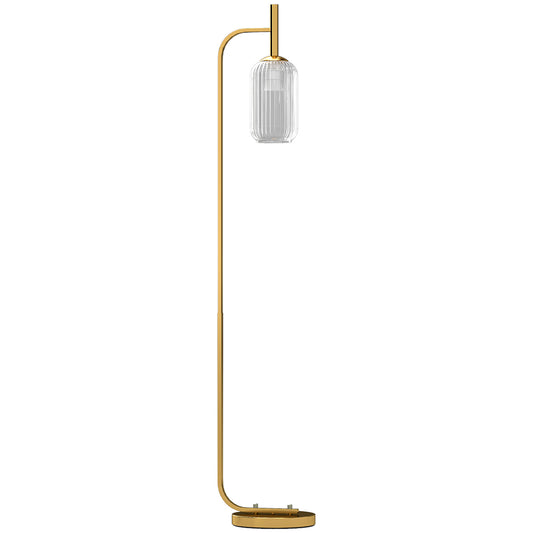 Photo of HOMCOM LED Floor Lamp for Living Room with Glass Lampshade, Modern Standing Lamp with Foot Switch, Adjustable Brightness, 2700K for Bedroom, Gold Tone in Tone colour on a white background