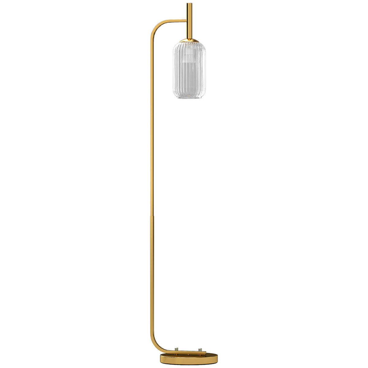 Photo of HOMCOM LED Floor Lamp for Living Room with Glass Lampshade, Modern Standing Lamp with Foot Switch, Adjustable Brightness, 2700K for Bedroom, Gold Tone in Tone colour on a white background