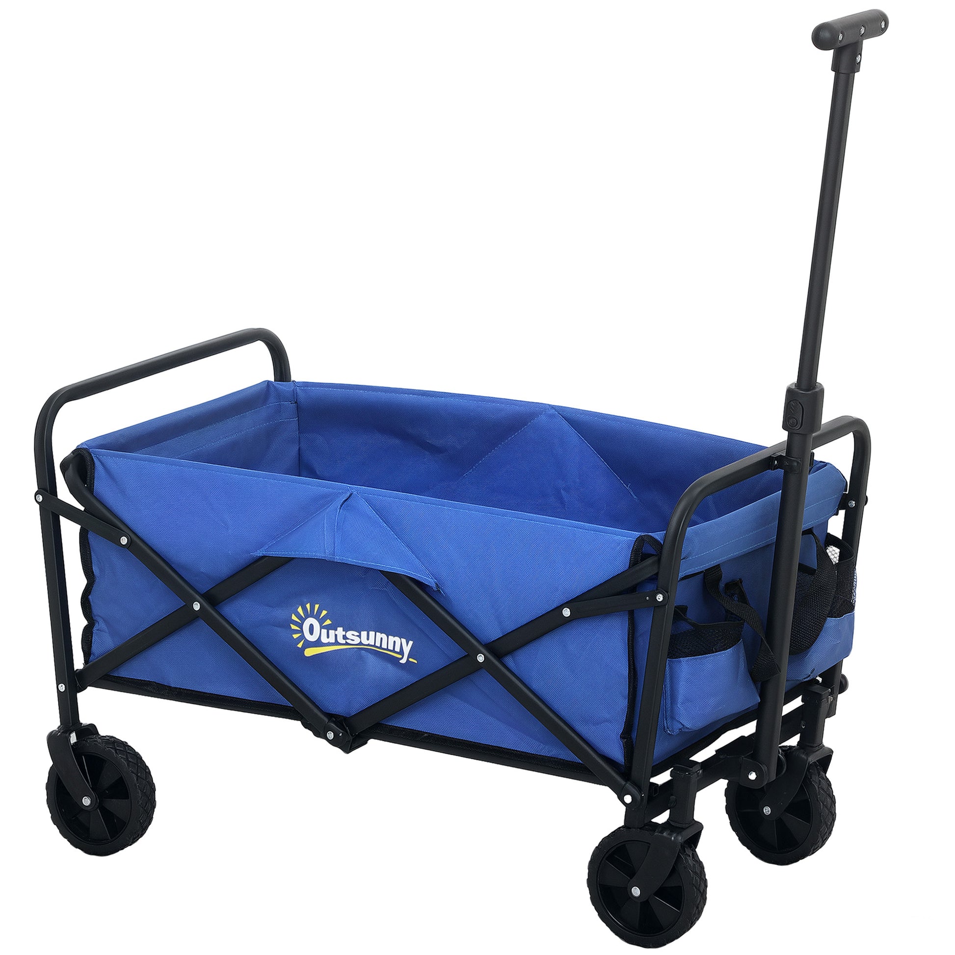 Photo of Outsunny 93L Festival Trolley on Wheels, Garden Folding Trolley Cart, 120kg Heavy Duty Collapsible Folding Wagon with Adjustable Handle and Carrying Bag for Beach, Camping, Festival, Blue in Blue colour on a white background