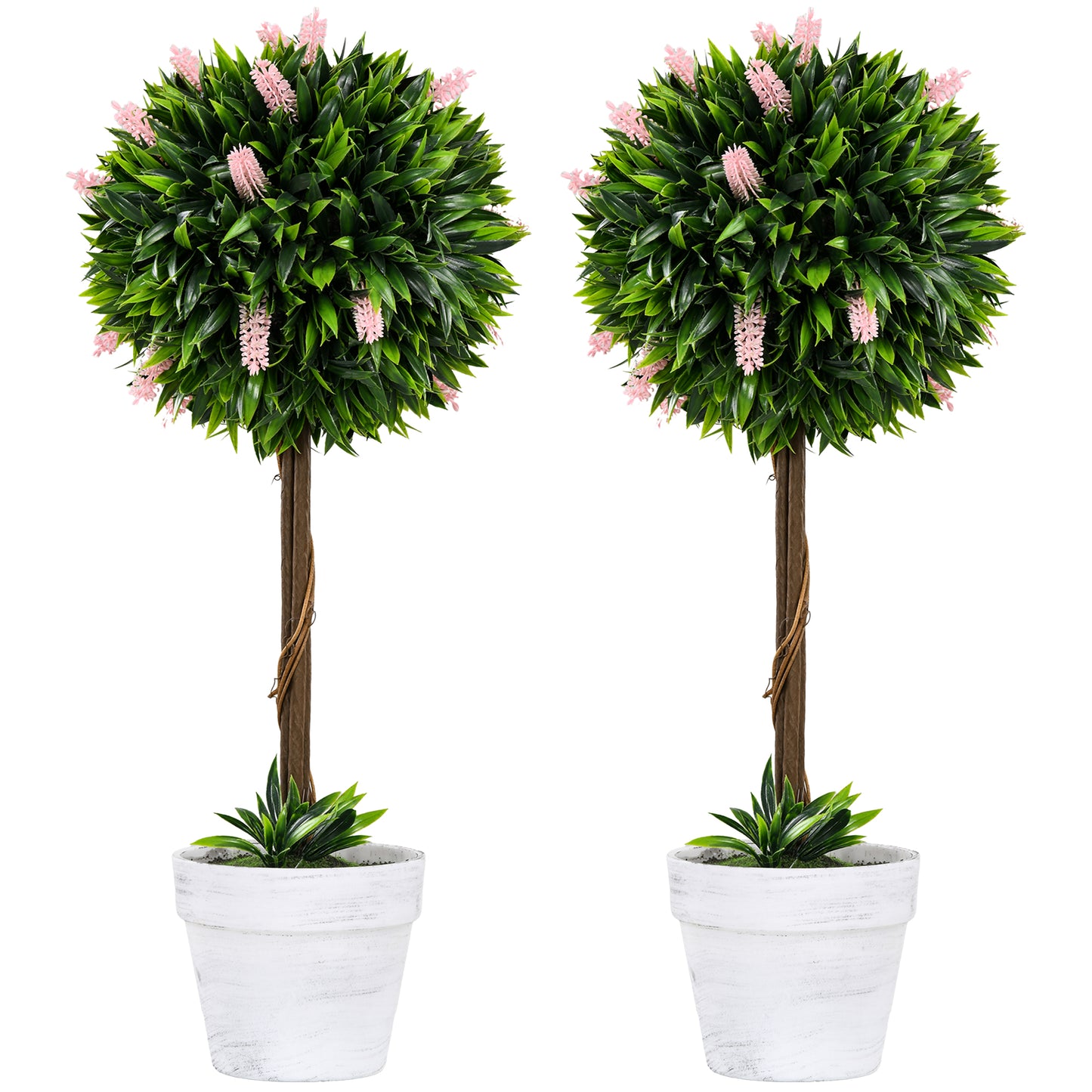 Photo of HOMCOM Set of 2 Decorative Artificial Plants Ball Trees with Flower for Home Indoor Outdoor Decor, 60cm ,Pink in ,Pink colour on a white background