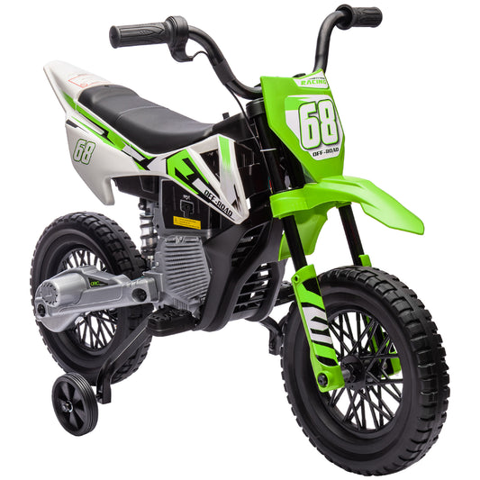 Photo of AIYAPLAY 12V Kids Electric Motorbike, Kids Electric Ride on motorcycle w/ Twist Grip Throttle, Training Wheels, Green in Green colour on a white background