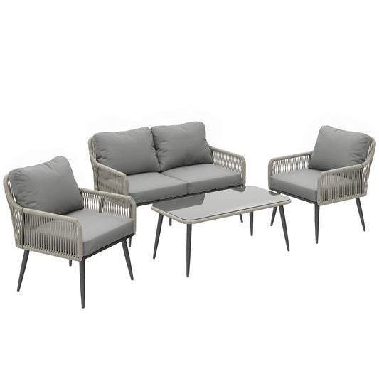 Photo of Outsunny Rattan Garden Furniture Set, 4 Piece Outdoor Patio Furniture with Tempered Glass Table and Chairs, Indoor Balcony Conservatory Set in Set colour on a white background