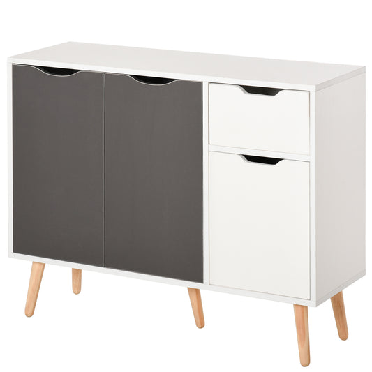 Photo of HOMCOM Sideboard Floor Standing Storage Cabinet with Drawer and Solid Wood Legs for Bedroom, Living Room, Home Office, Grey in Grey colour on a white background