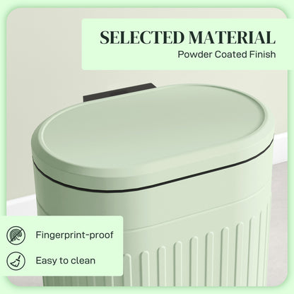 Close-up of the light green bin's smooth lid and powder-coated finish