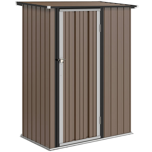 Photo of Outsunny 5ft x 3ft Garden Storage Shed, Galvanised Outdoor Metal Shed Waterproof with Sloped Roof, Lockable Door for Patio Tools, Equipment, Brown in Brown colour on a white background