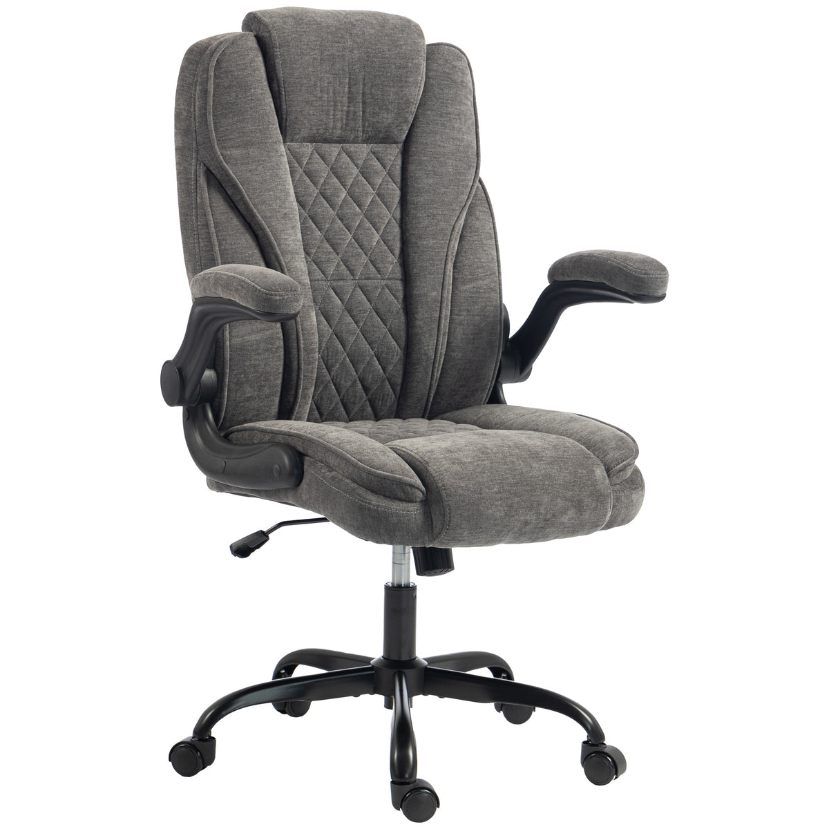Photo of HOMCOM Office Chair, Ergonomic Desk Chair with Flip-up Armrest, Pocket Springs, Swivel Wheels, Adjustable Height, Dark Grey in Grey colour on a white background
