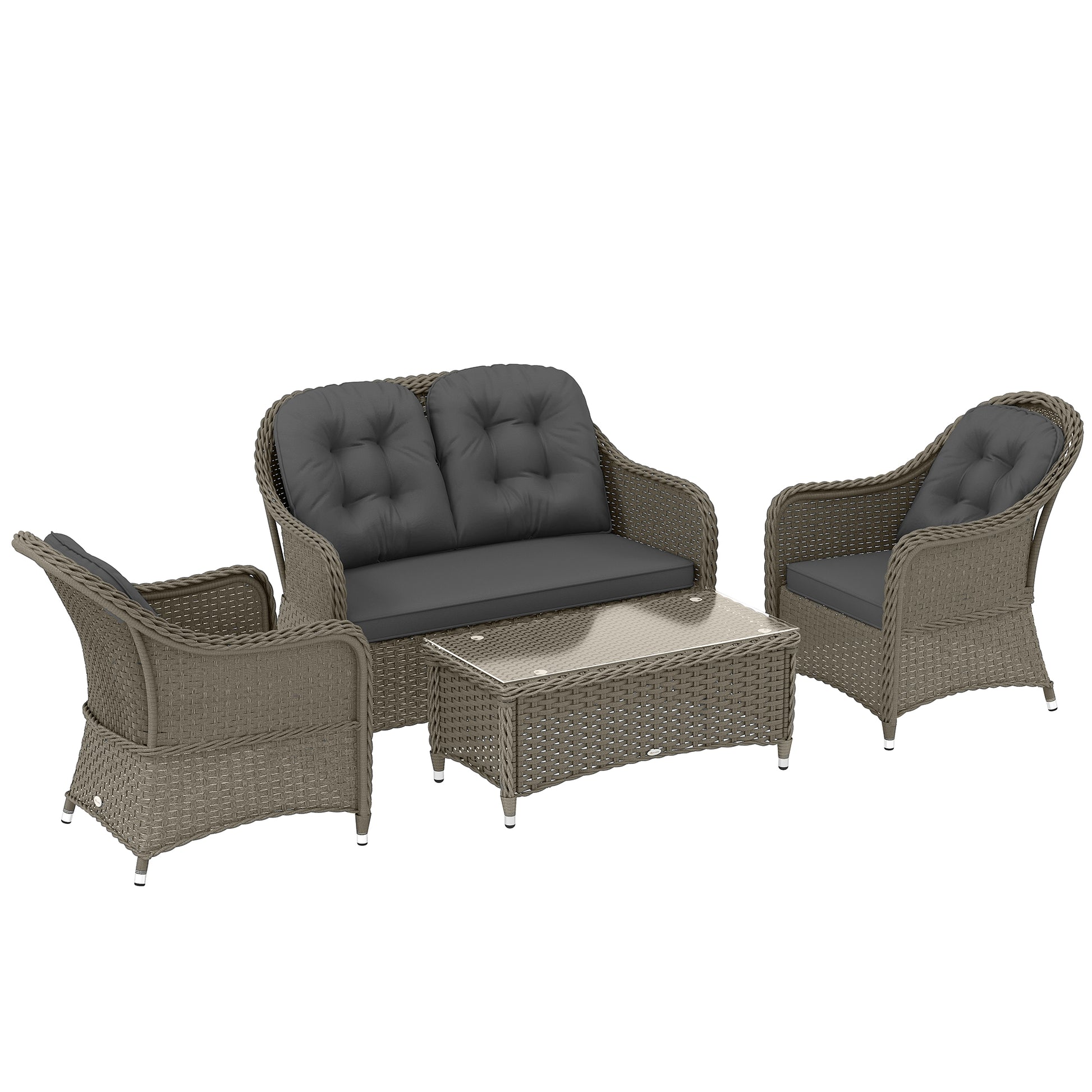 Photo of Outsunny Four-Piece Rattan Sofa Set, with Glass-Top Table - Light Grey in Grey colour on a white background