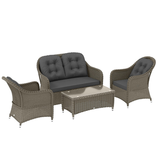 Photo of Outsunny Four-Piece Rattan Sofa Set, with Glass-Top Table - Light Grey in Grey colour on a white background