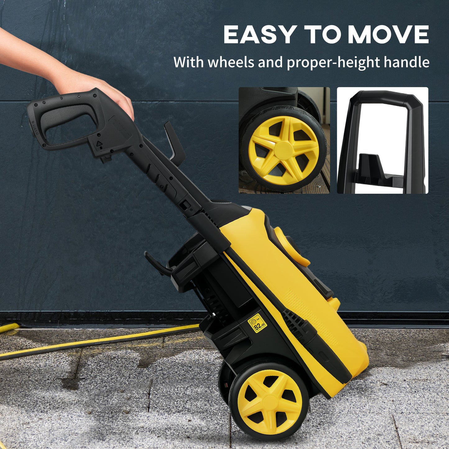 DURHAND 1800W High Pressure Washer, 150 Bar Pressure, 510 L/h Flow, High-Performance Portable Power Washer Jet Wash Cleaner with 6M Hose, Snow Foam Bottle for Garden, Car, Furniture, Yellow