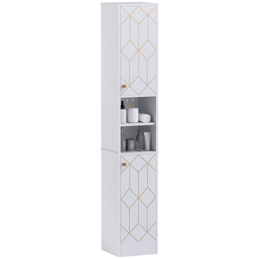 Photo of HOMCOM Tall Bathroom Storage Cabinet with Doors, Slim Bathroom Storage Unit with Adjustable Shelves, Freestanding Bathroom Storage Unit, White in White colour on a white background