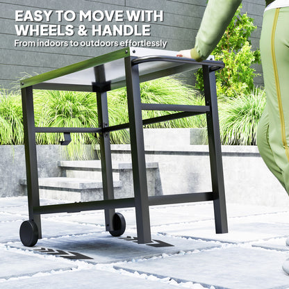 Outsunny grill cart with stainless steel top, black handle and wheels for moving