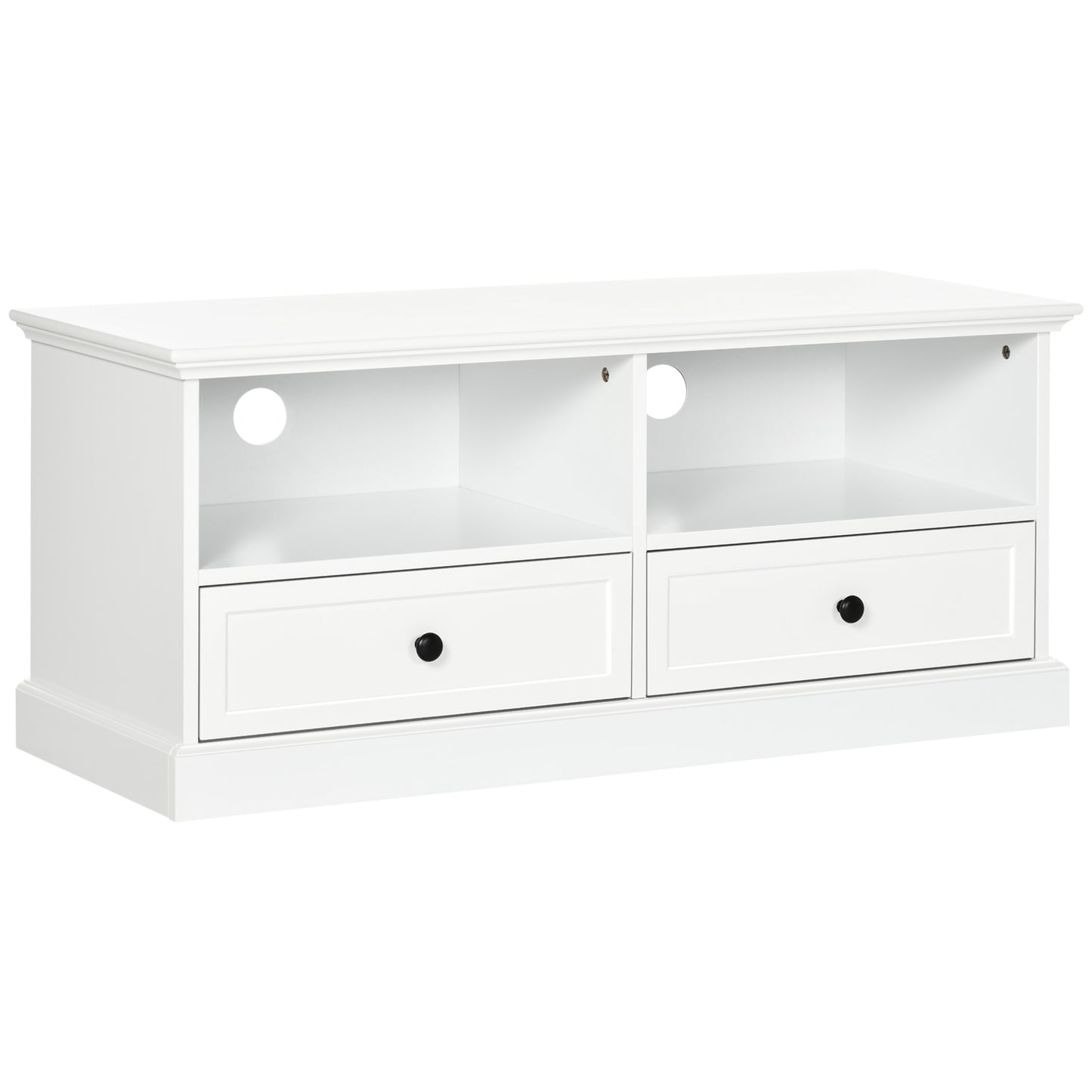 Photo of HOMCOM Modern TV Unit Cabinet for TVs up to 45 Inches, TV Stand with Drawers, Open Shelves, Cable Holes for Living Room, White in White colour on a white background