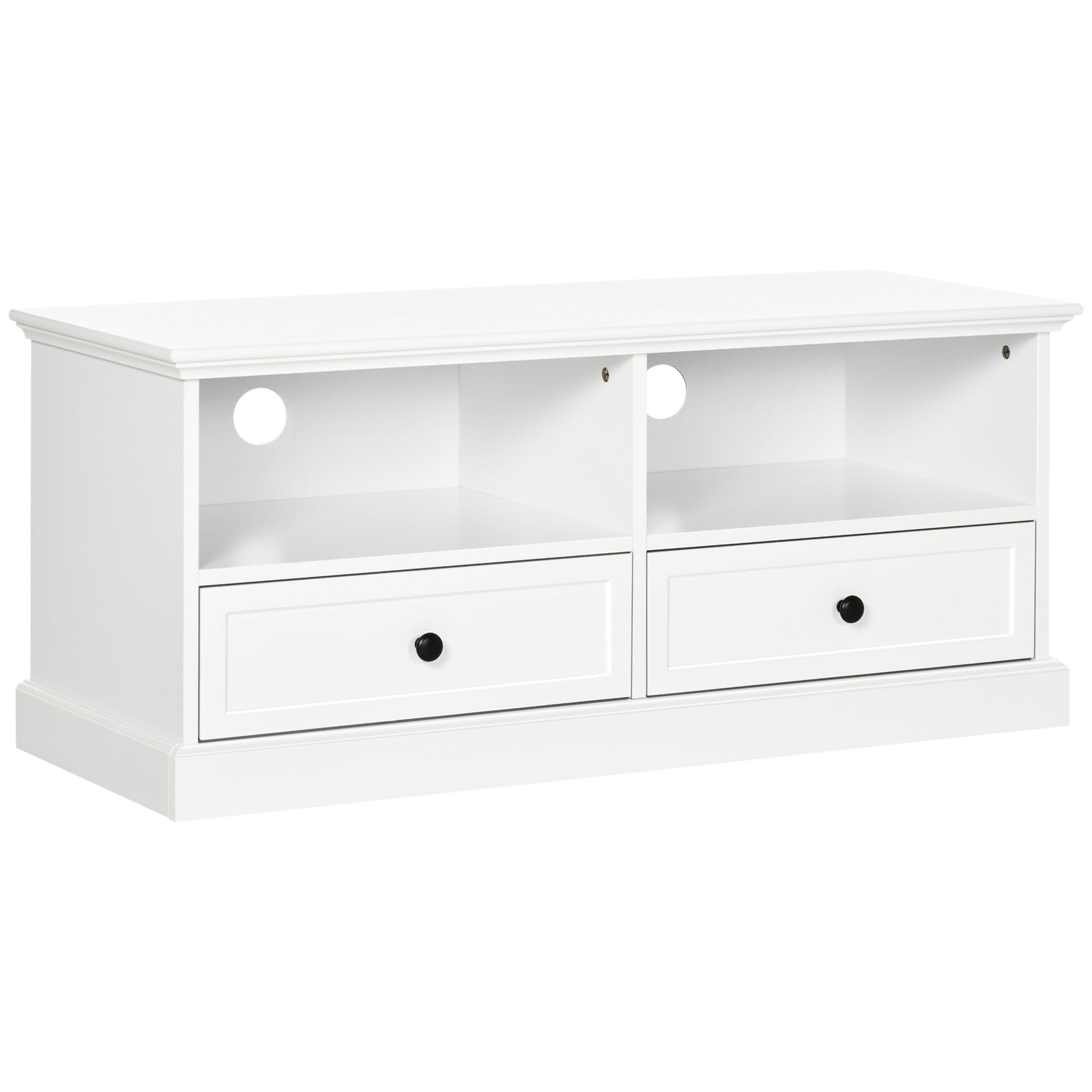 Photo of HOMCOM Modern TV Unit Cabinet for TVs up to 45 Inches, TV Stand with Drawers, Open Shelves, Cable Holes for Living Room, White in White colour on a white background
