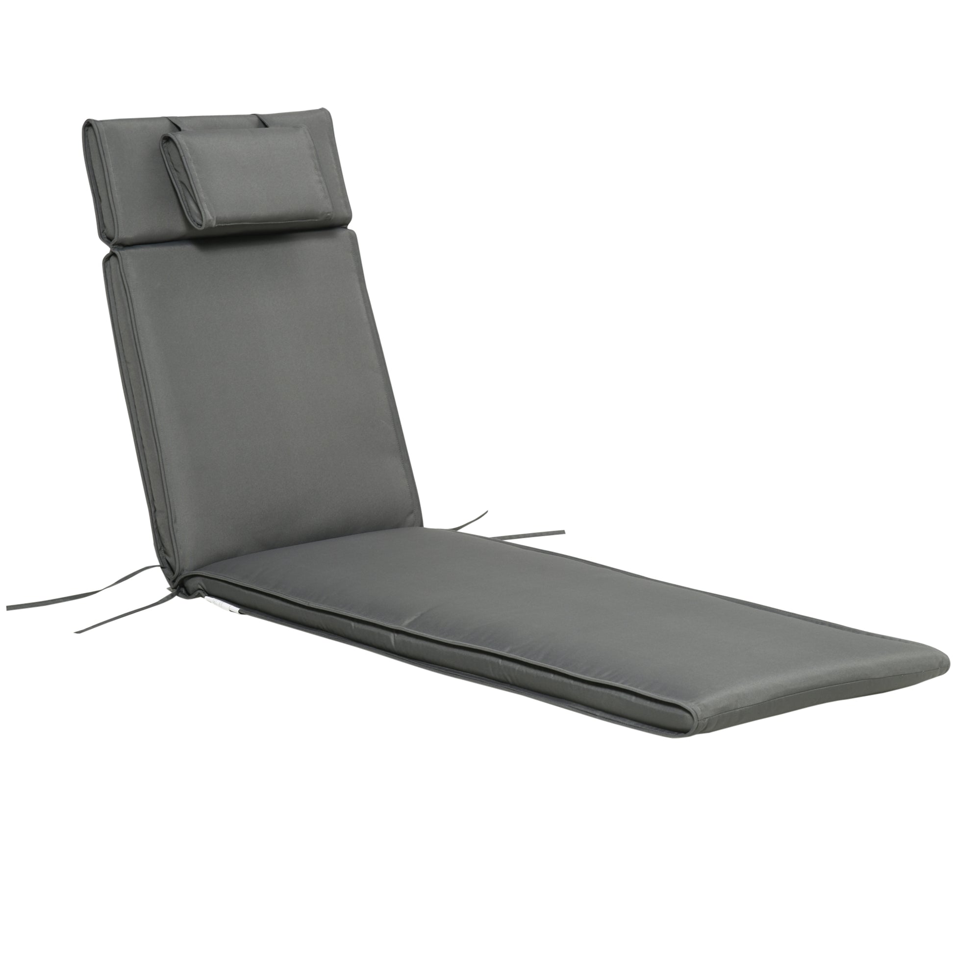 Photo of Outsunny Garden Sun Lounger Cushion Replacement Soft Sunbed Reclining Chair Relaxer Pad with Pillow, Cushion ONLY - Grey in Grey colour on a white background