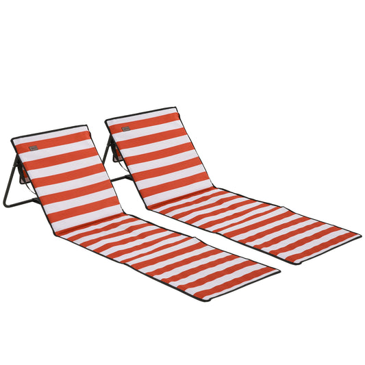 Photo of Outsunny Set of 2 Foldable Garden Beach Chair Mat, Outdoor Sun Lounger Seats with Adjustable Back, Magazine Pocket, Carry Strap in Strap colour on a white background