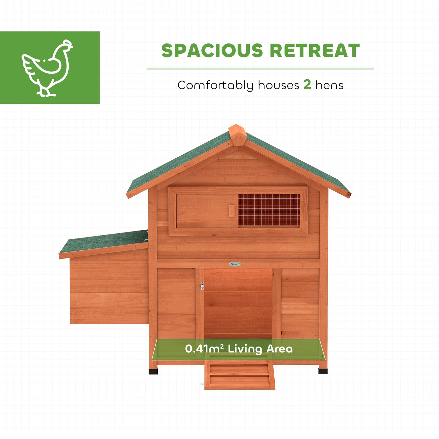 PawHut Chicken Coop, Wooden Hen House with Nesting Box, Pull-Out Tray, Sliding Window, Waterproof Roof, Perches and Ramp