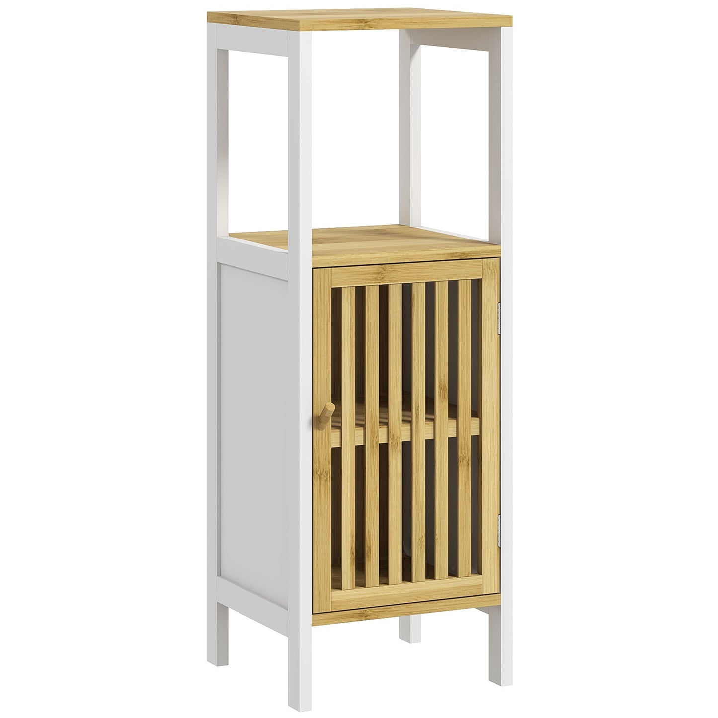 Photo of HOMCOM Bamboo-Blend Retro Cut-Out Bathroom Storage Unit, with Cupboard in Cupboard colour on a white background
