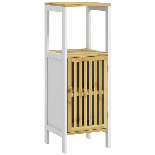 Photo of HOMCOM Bamboo-Blend Retro Cut-Out Bathroom Storage Unit, with Cupboard in Cupboard colour on a white background