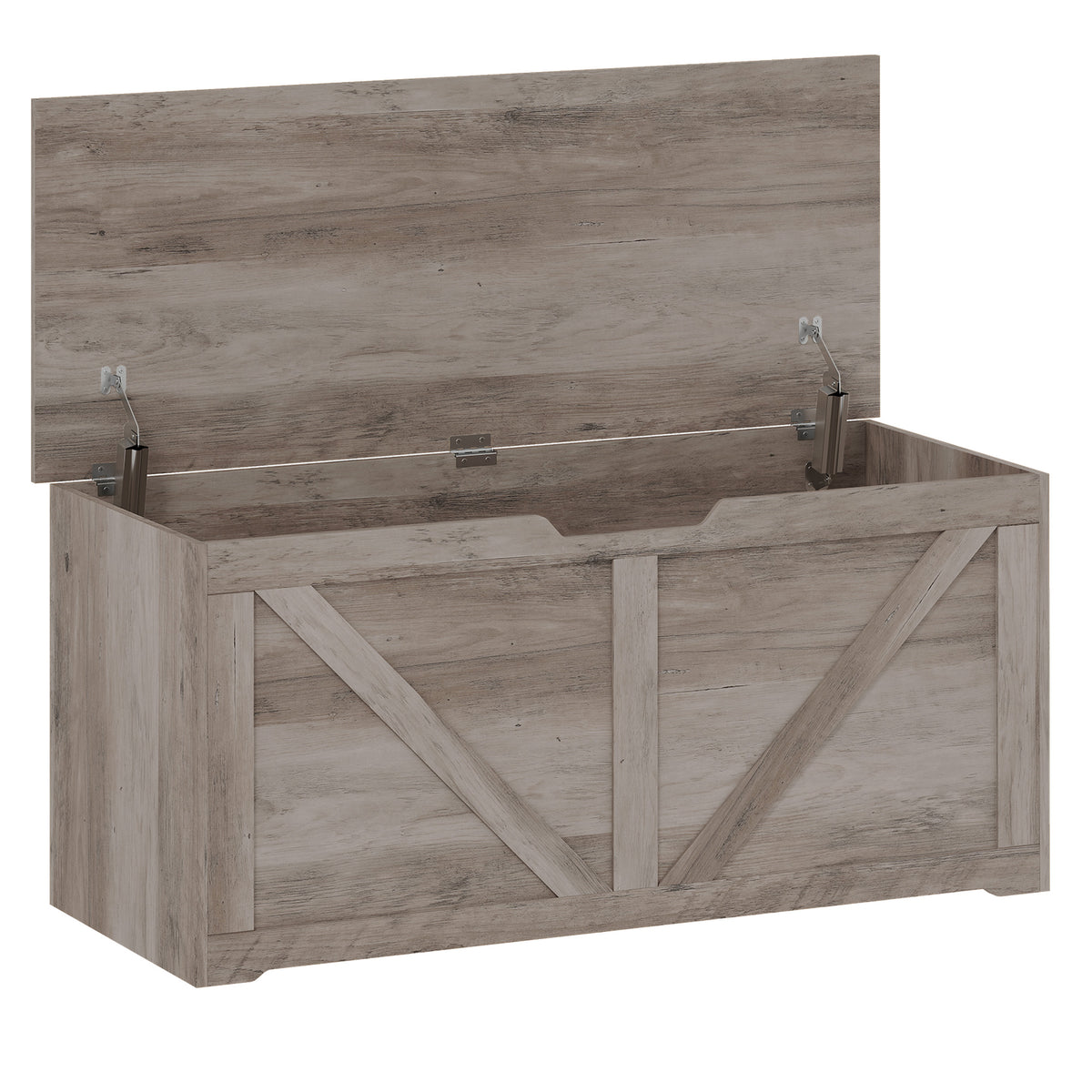 Photo of HOMCOM 127L Home Storage Box, with Safety Hinges - Grey Wood-Effect in Wood-Effect colour on a white background