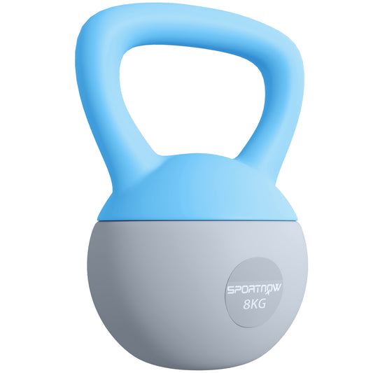 Photo of SPORTNOW 8KG Soft Kettlebell, Kettlebell with Non-Slip Handle for Home Gym, Weight Lifting, Strength Training, Light Blue/Grey in Blue/Grey colour on a white background
