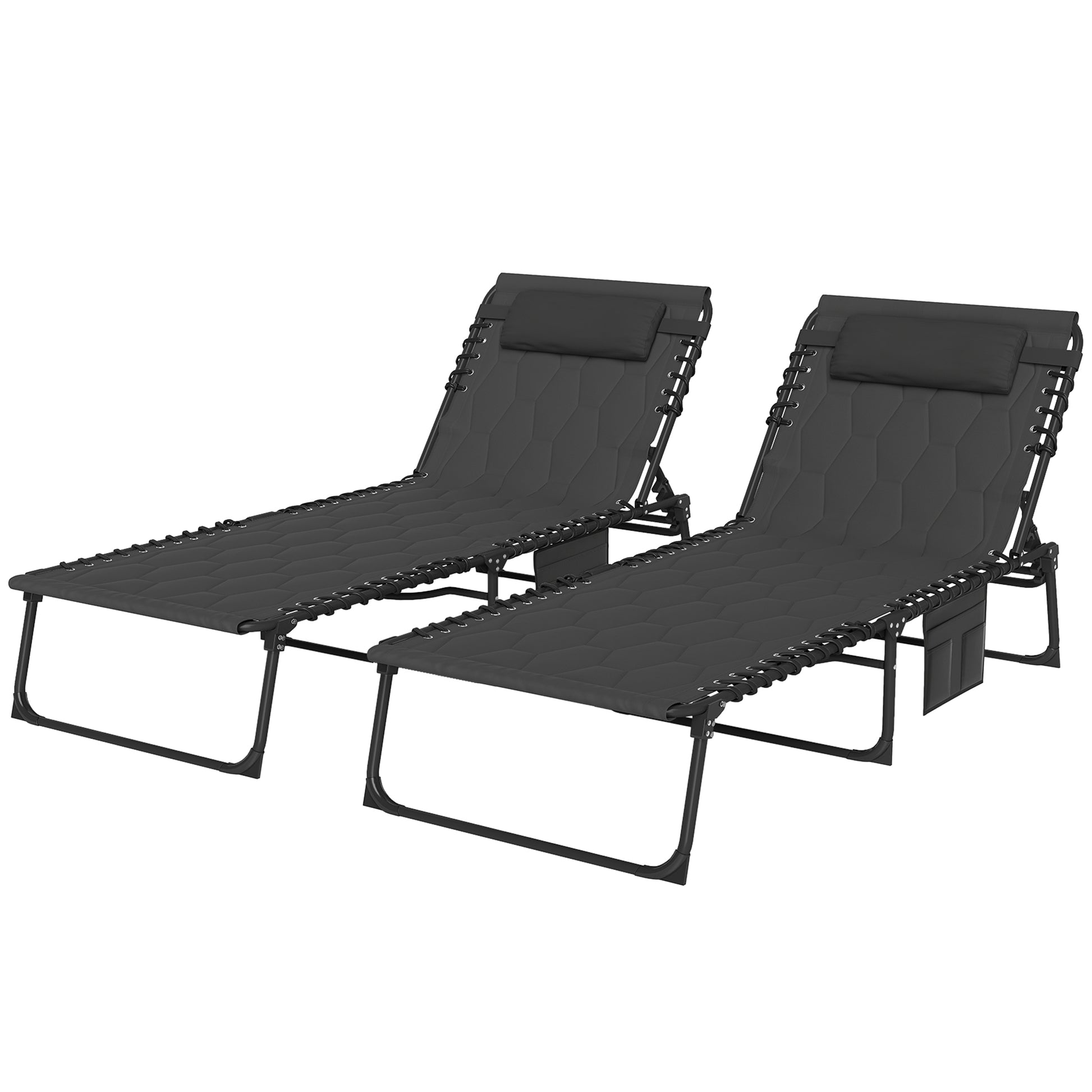 Photo of Outsunny Set of Two Sun Loungers, with Five-Position Reclining Backs - Black in Black colour on a white background