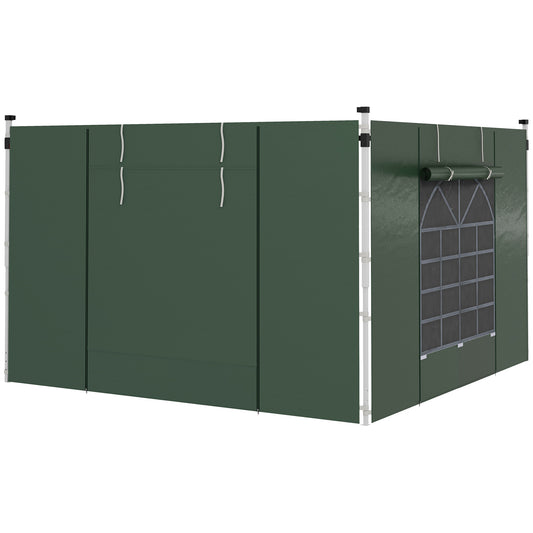 Photo of Outsunny Gazebo Side Panels, 2 Pack Sides Replacement, for 3x3(m) or 3x6m Pop Up Gazebo, with Windows and Doors, Green in Green colour on a white background