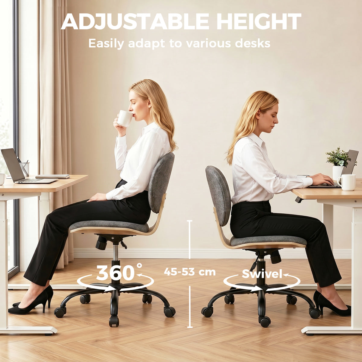 HOMCOM Home Office Desk Chair Rocking Function Ergonomic Swivel Chair with PU Wheels, Grey