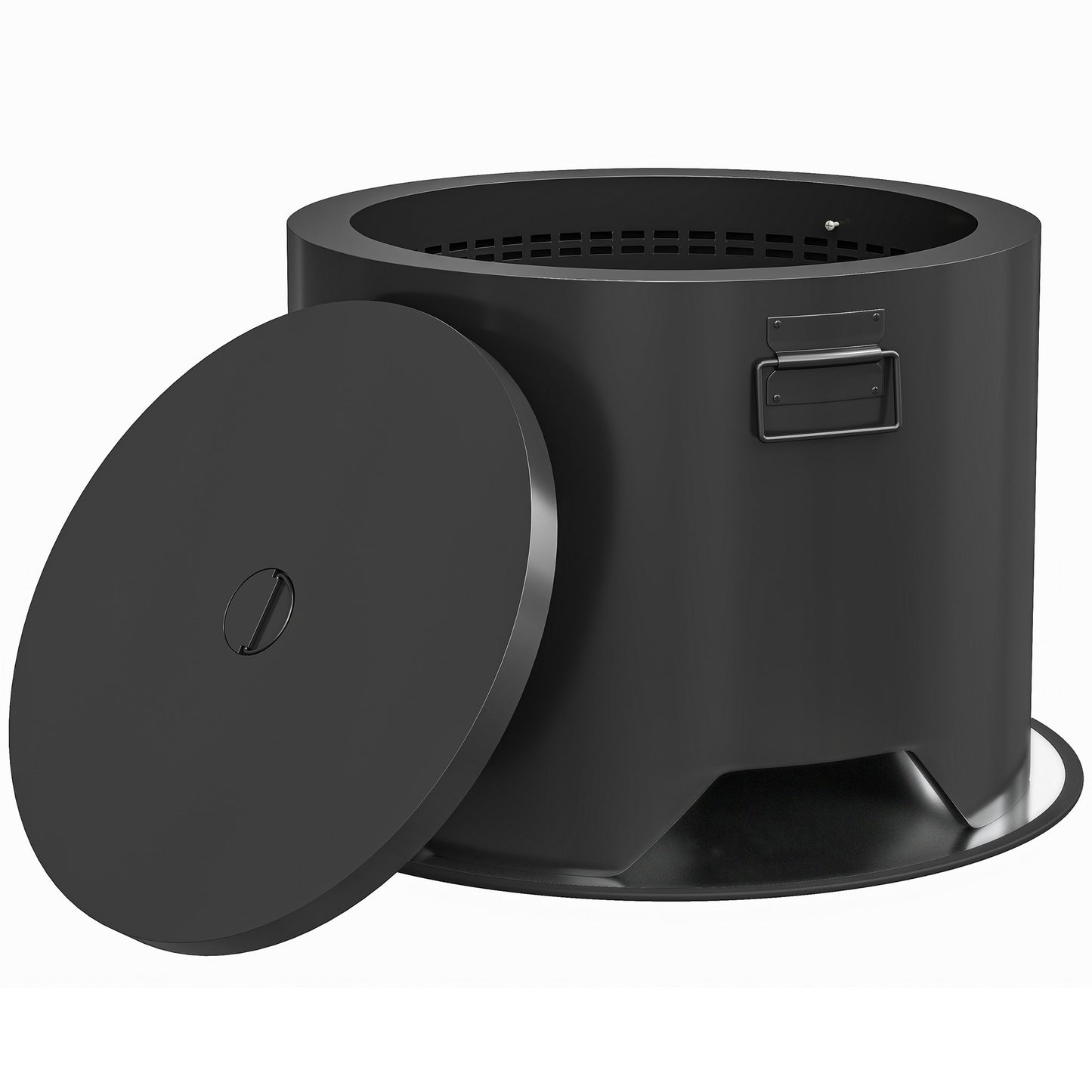 Photo of Outsunny Outdoor Round Fire Pit with Lid and Fire Poker - Black in Black colour on a white background