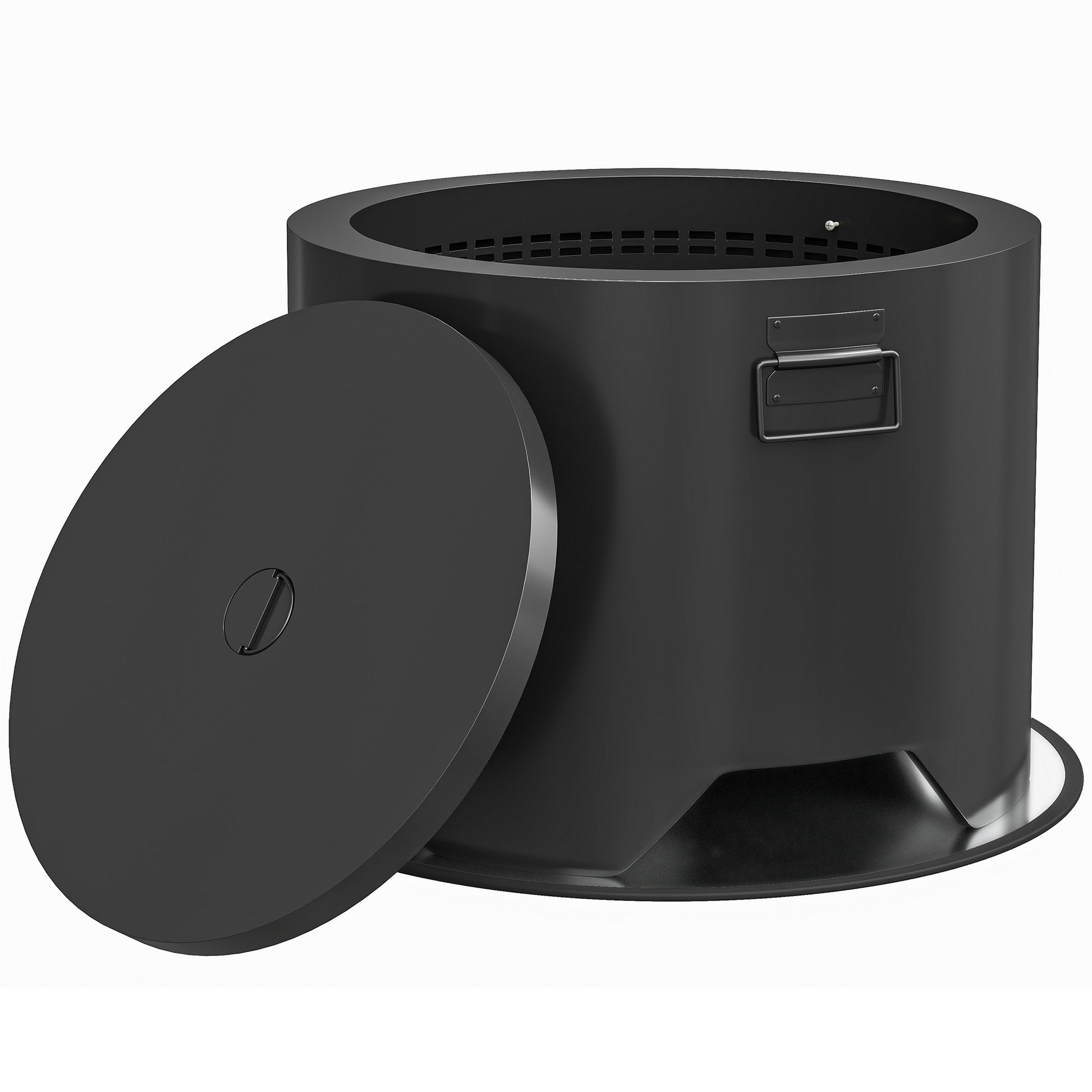 Photo of Outsunny Outdoor Round Fire Pit with Lid and Fire Poker - Black in Black colour on a white background