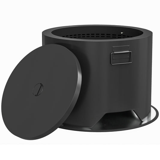 Photo of Outsunny Outdoor Round Fire Pit with Lid and Fire Poker - Black in Black colour on a white background