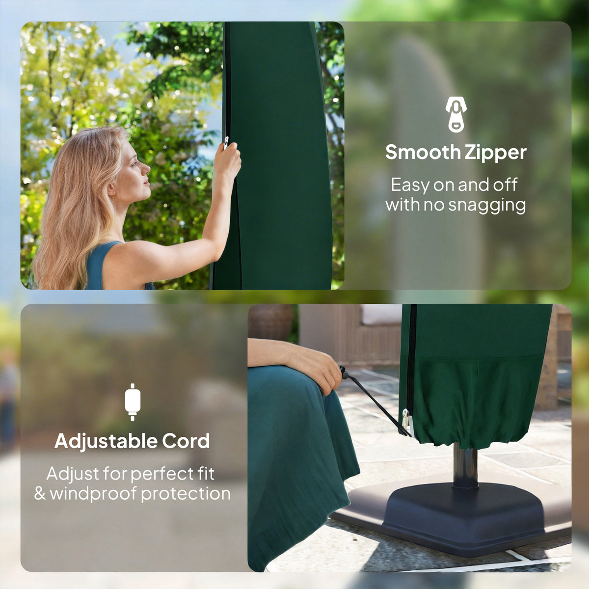 Outsunny Parasol Cover, 300D Oxford Cantilever Umbrella Cover Fit for 2-4m Parasol, Green