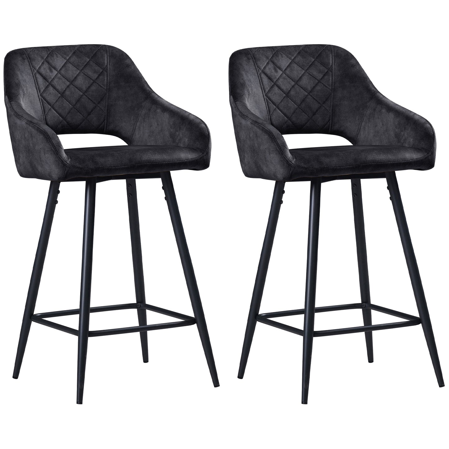 Photo of HOMCOM Set of Two Velvet-Feel Bar Stools - Grey in Grey colour on a white background