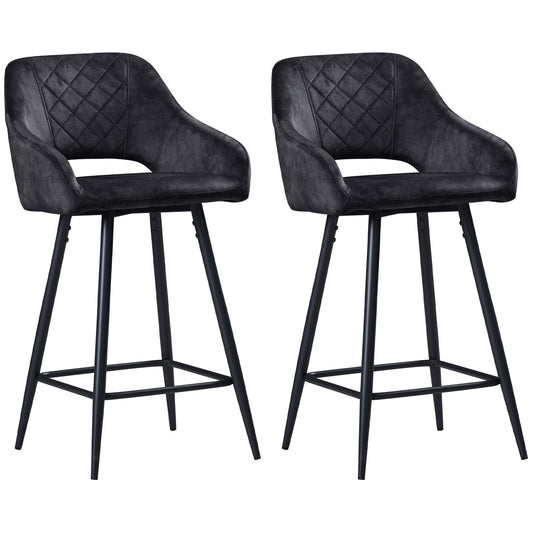 Photo of HOMCOM Set of Two Velvet-Feel Bar Stools - Grey in Grey colour on a white background