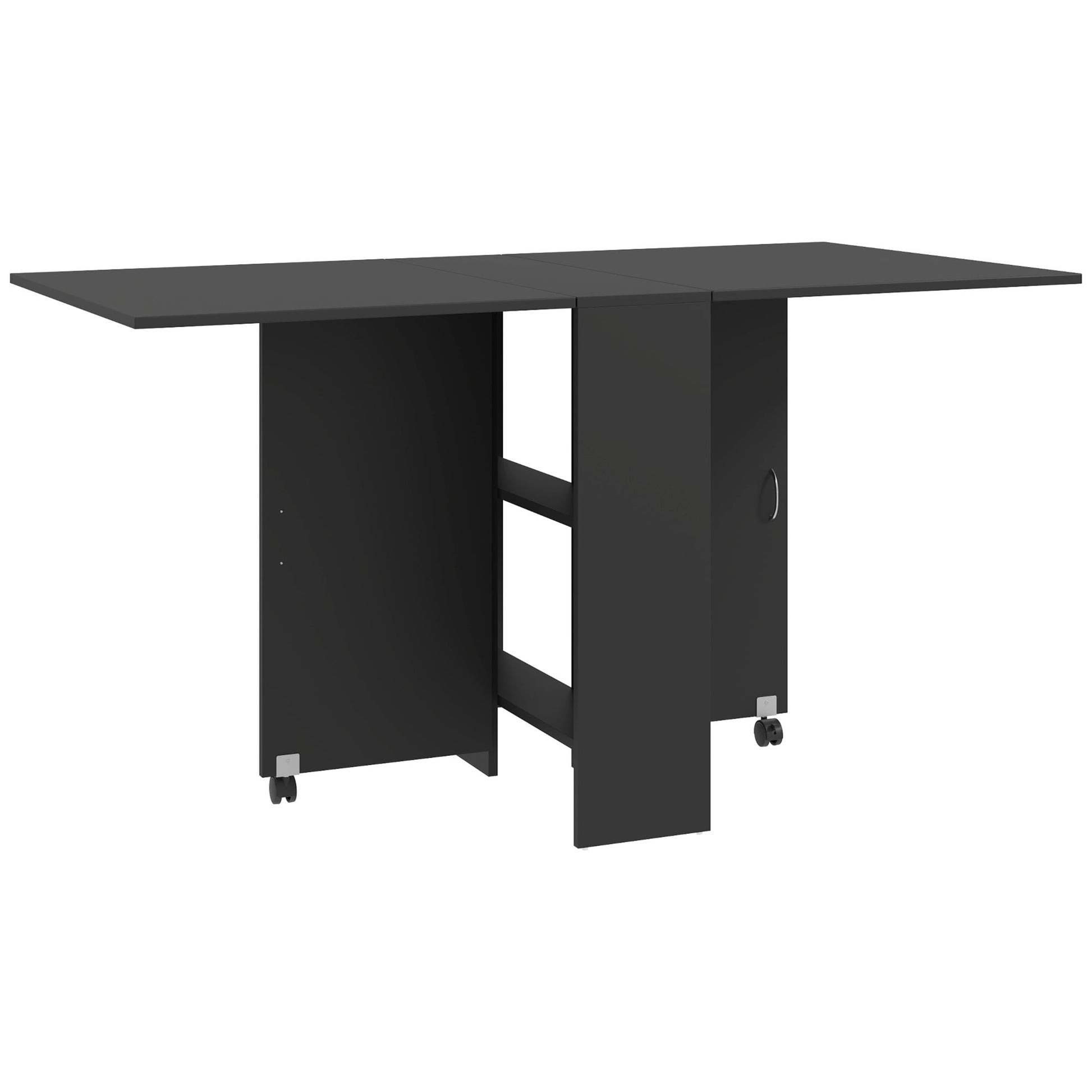 Photo of HOMCOM Foldable Dining Table, Extendable Drop Leaf Table with 2-tier Shelves, Small Dinner Table with Rolling Casters in Casters colour on a white background