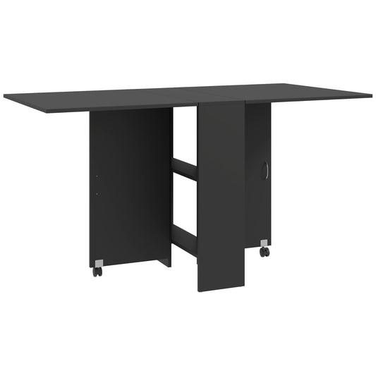 Photo of HOMCOM Foldable Dining Table, Extendable Drop Leaf Table with 2-tier Shelves, Small Dinner Table with Rolling Casters in Casters colour on a white background