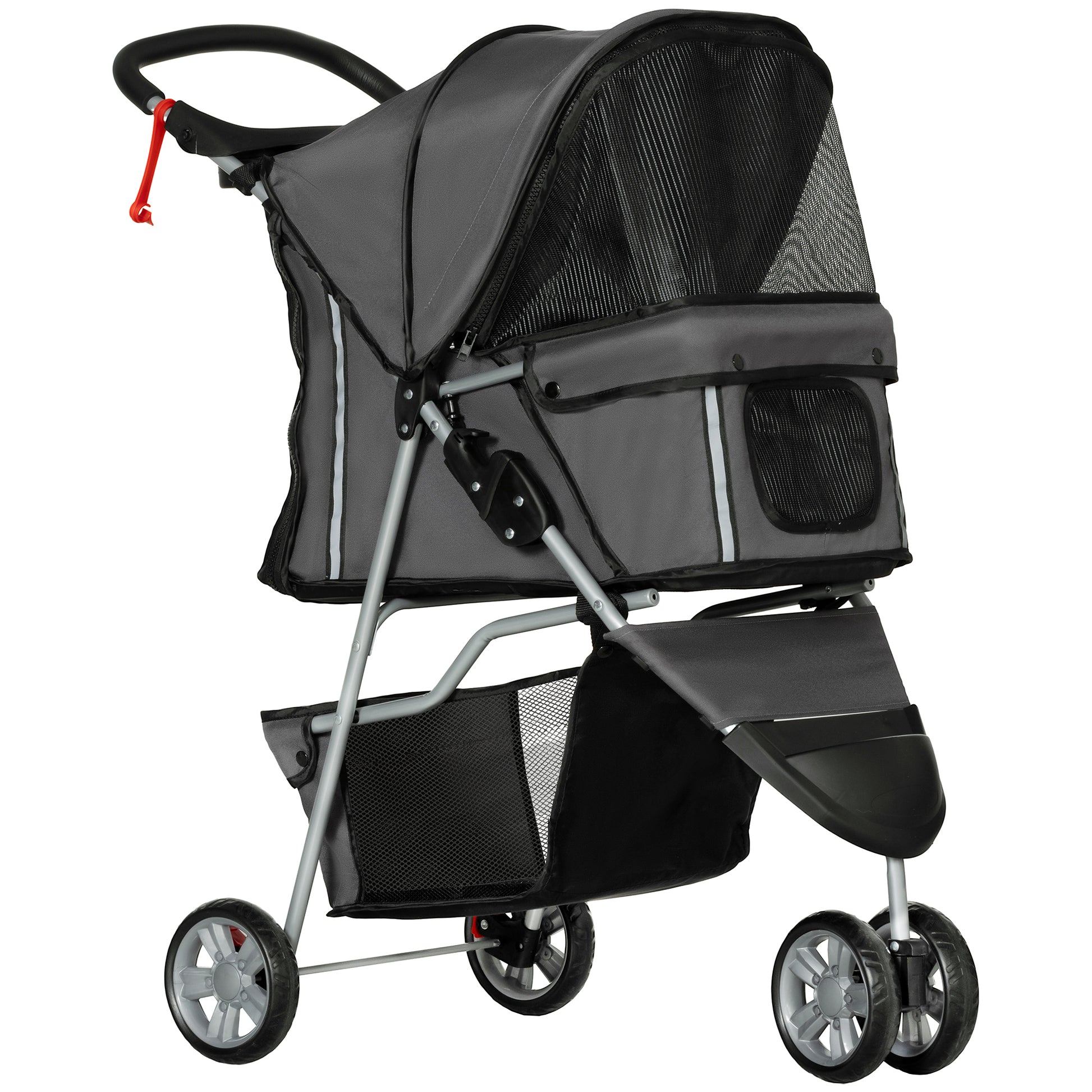 Photo of PawHut 3 Wheel Pet Stroller for Small and Miniature Dogs, Charcoal Grey in Grey colour on a white background