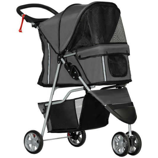 Photo of PawHut 3 Wheel Pet Stroller for Small and Miniature Dogs, Charcoal Grey in Grey colour on a white background