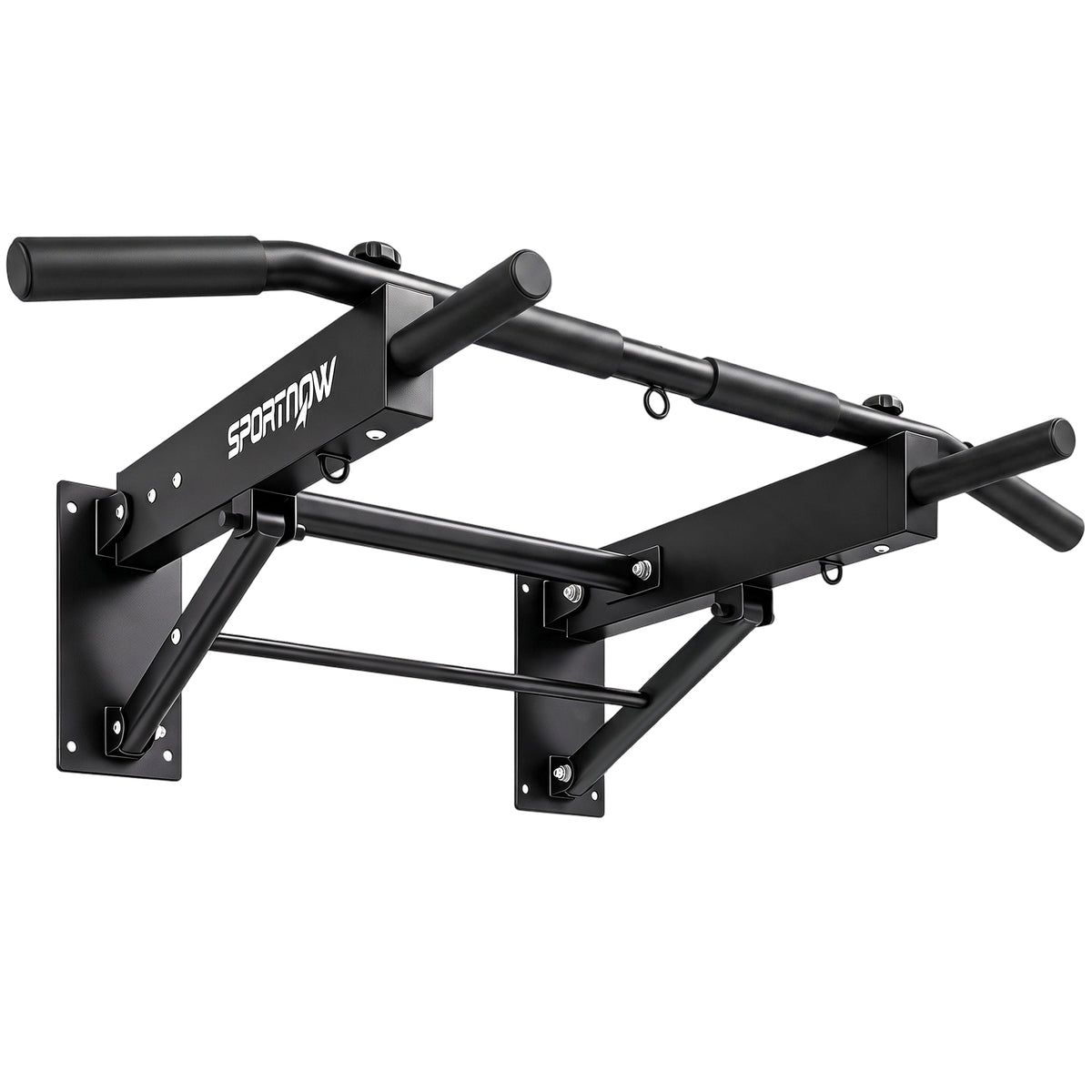 Photo of SPORTNOW Pull Up Bar Wall Mounted Chin Up Bar with Folding Design, 3 Hooks for Resistance Bands, Supports up to 120 kg, Black in Black colour on a white background